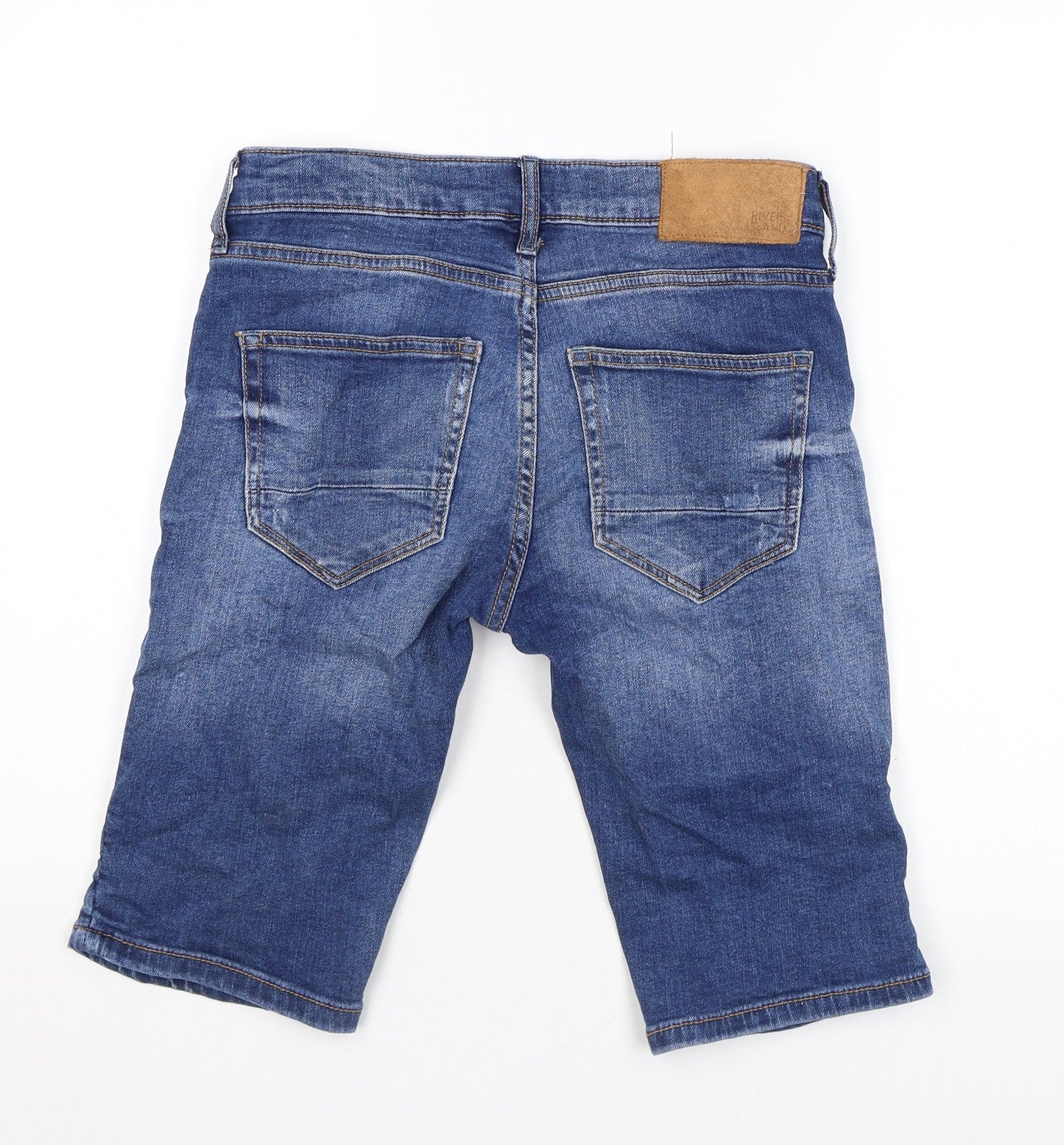 River Island Mens Blue Cotton Bermuda Shorts Size 28 in L11 in Regular Zip