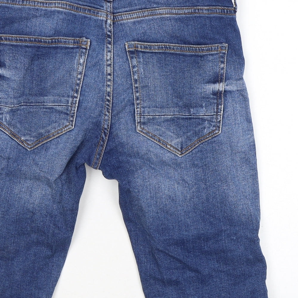 River Island Mens Blue Cotton Bermuda Shorts Size 28 in L11 in Regular Zip