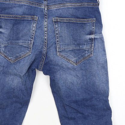 River Island Mens Blue Cotton Bermuda Shorts Size 28 in L11 in Regular Zip