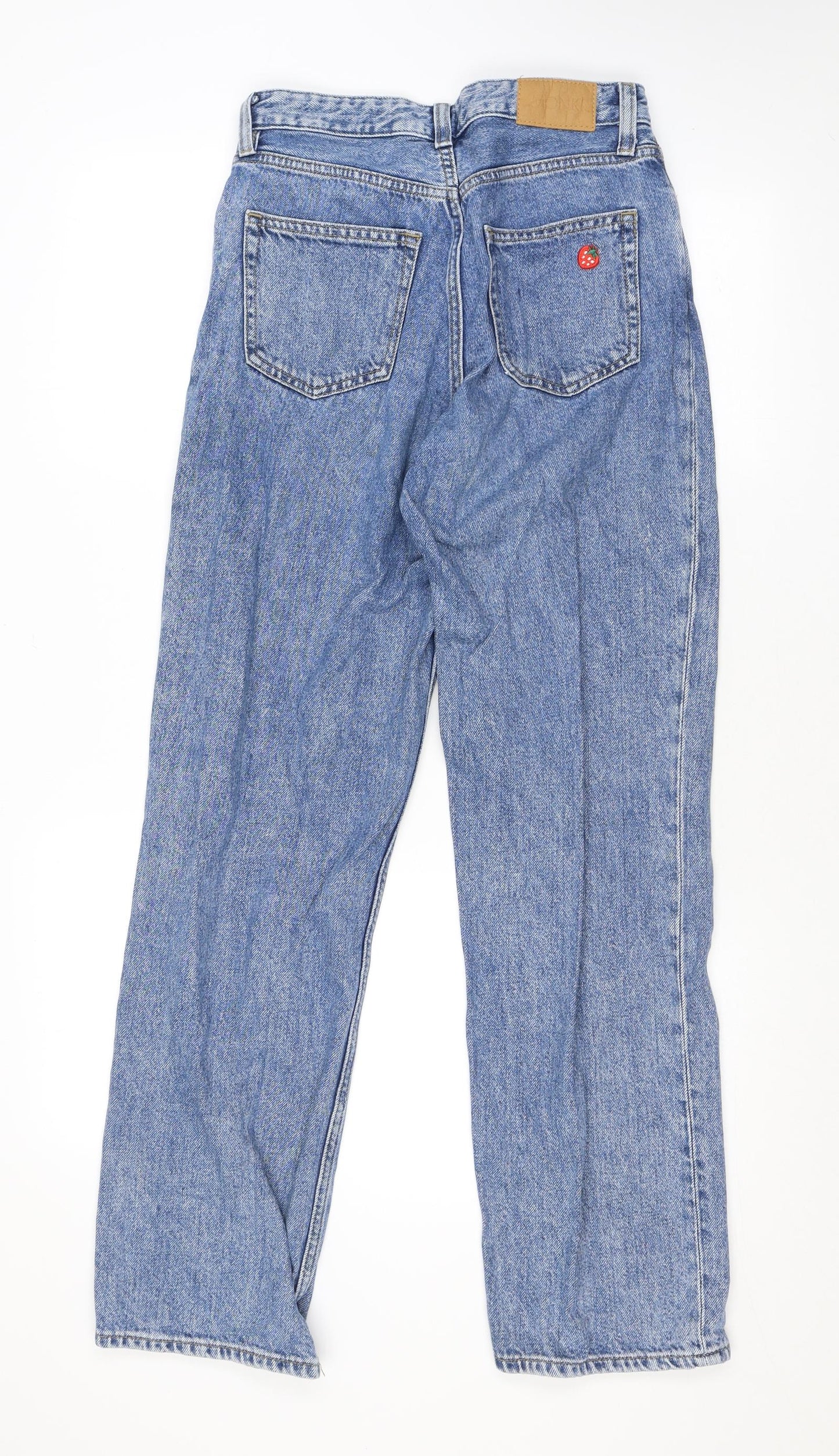 Monki Womens Blue Cotton Straight Jeans Size 26 L29 in Regular Zip - Embroidery, Flowers, Butterfly