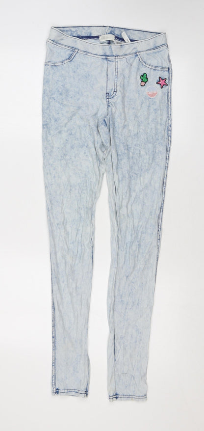 H&M Girls Blue Cotton Jegging Jeans Size 14 Years L31 in Regular Pullover - Embroidery