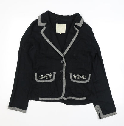 Fransa Womens Black Jacket Blazer Size M Button - Embroidery Flowers