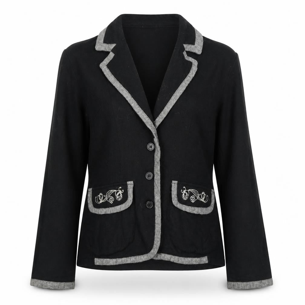 Fransa Womens Black Jacket Blazer Size M Button - Embroidery Flowers