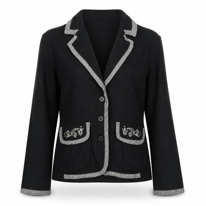Fransa Womens Black Jacket Blazer Size M Button - Embroidery Flowers
