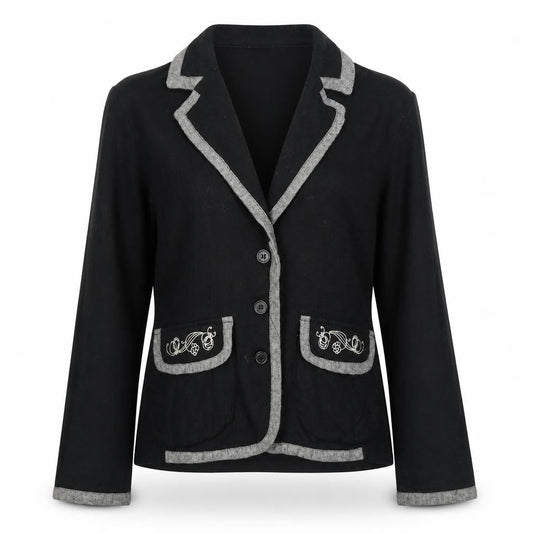 Fransa Womens Black Jacket Blazer Size M Button - Embroidery Flowers