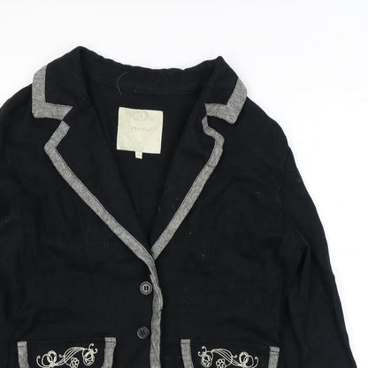 Fransa Womens Black Jacket Blazer Size M Button - Embroidery Flowers