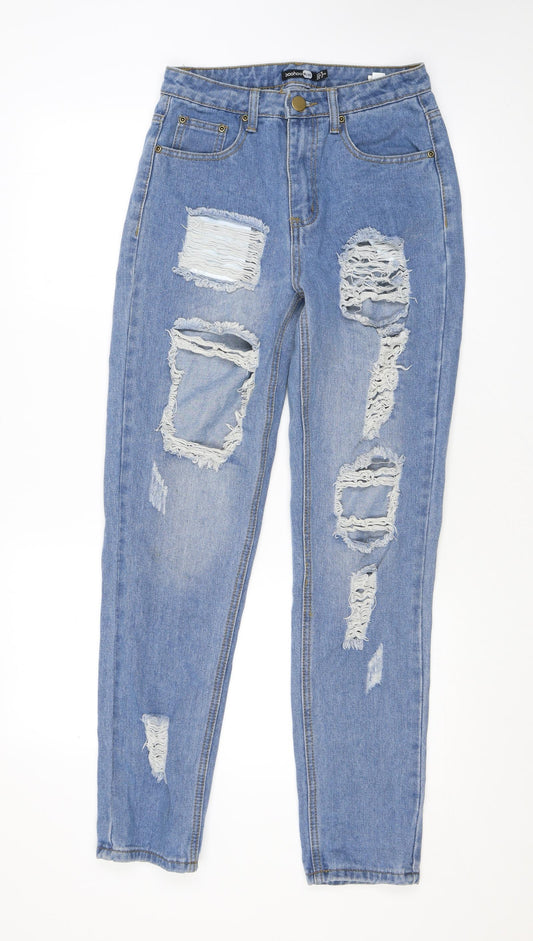 Boohoo Womens Blue Cotton Skinny Jeans Size 6 L28 in Regular Zip