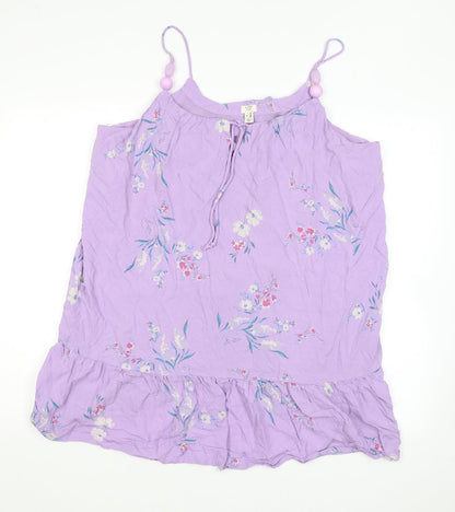 In Other Words Womens Purple Floral Viscose Basic Tank Size 16 Round Neck - Beads, Keyhole Neckline