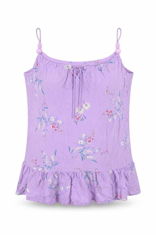 In Other Words Womens Purple Floral Viscose Basic Tank Size 16 Round Neck - Beads, Keyhole Neckline