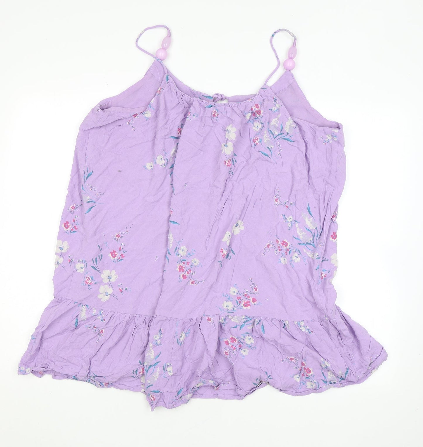 In Other Words Womens Purple Floral Viscose Basic Tank Size 16 Round Neck - Beads, Keyhole Neckline