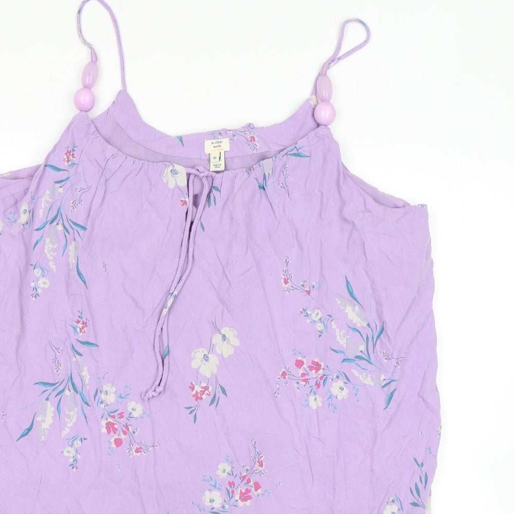 In Other Words Womens Purple Floral Viscose Basic Tank Size 16 Round Neck - Beads, Keyhole Neckline
