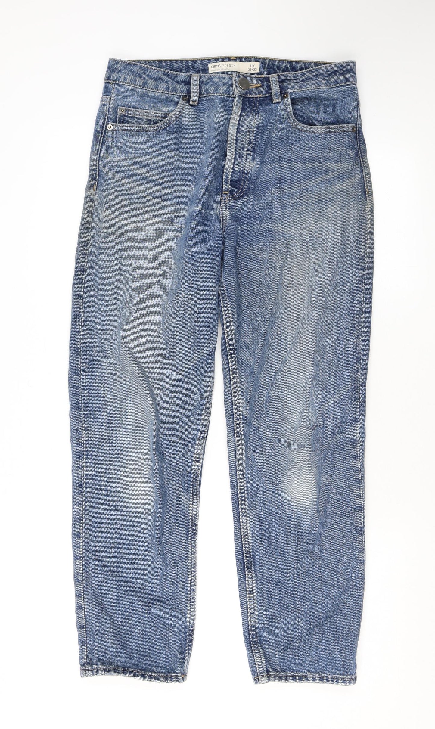 ASOS Womens Blue Cotton Boyfriend Jeans Size 28 L32 in Regular Button