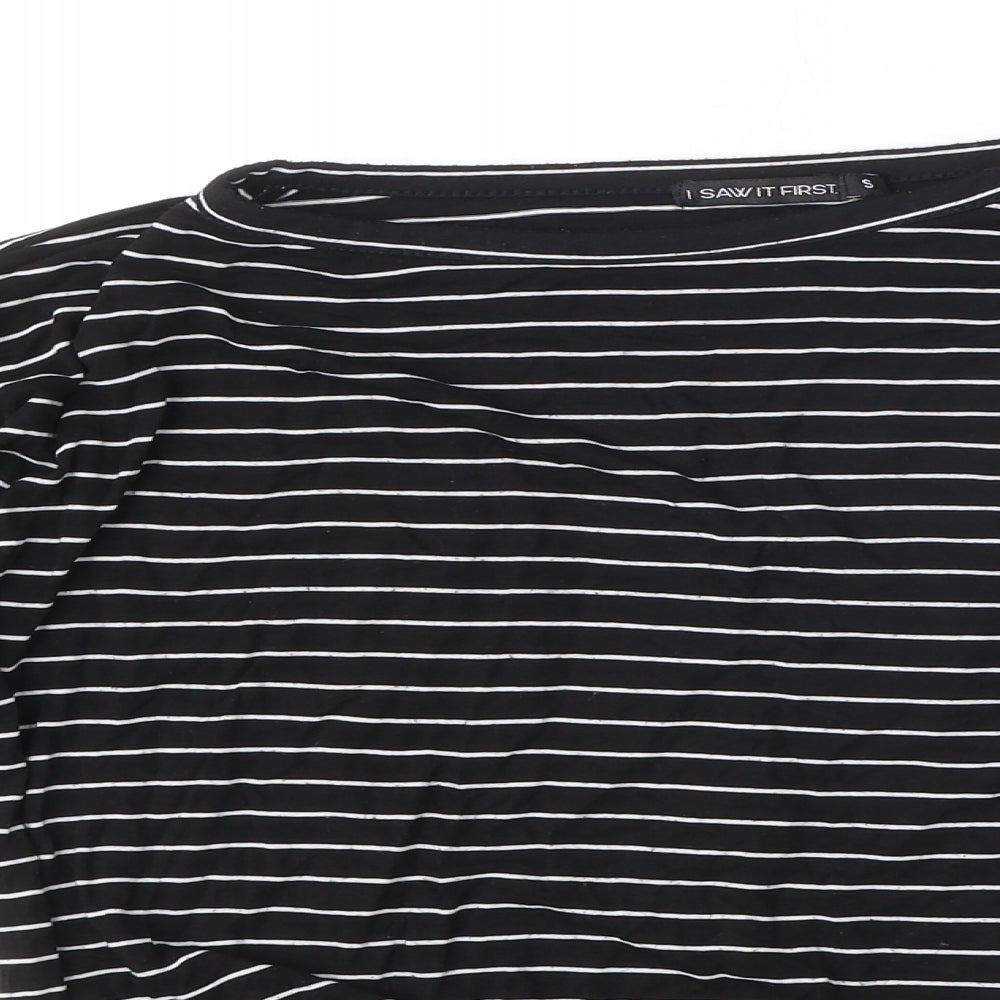 I SAW IT FIRST Womens Black Striped Viscose Basic T-Shirt Size S Round Neck - Bow Detail