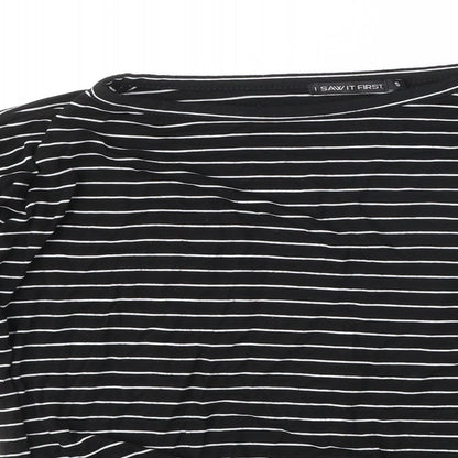 I SAW IT FIRST Womens Black Striped Viscose Basic T-Shirt Size S Round Neck - Bow Detail