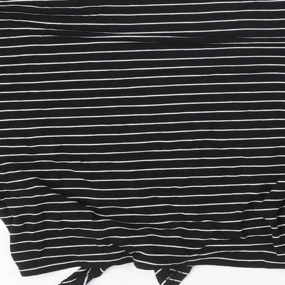 I SAW IT FIRST Womens Black Striped Viscose Basic T-Shirt Size S Round Neck - Bow Detail