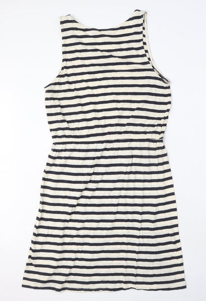 H&M Womens Ivory Striped Cotton A-Line Size L Round Neck Pullover