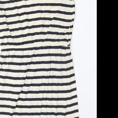 H&M Womens Ivory Striped Cotton A-Line Size L Round Neck Pullover