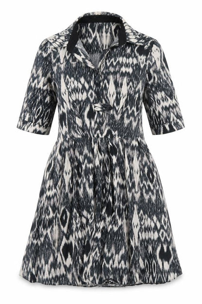 River Island Womens Blue Geometric Cotton A-Line Size 10 Collared Zip