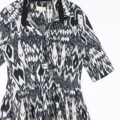 River Island Womens Blue Geometric Cotton A-Line Size 10 Collared Zip