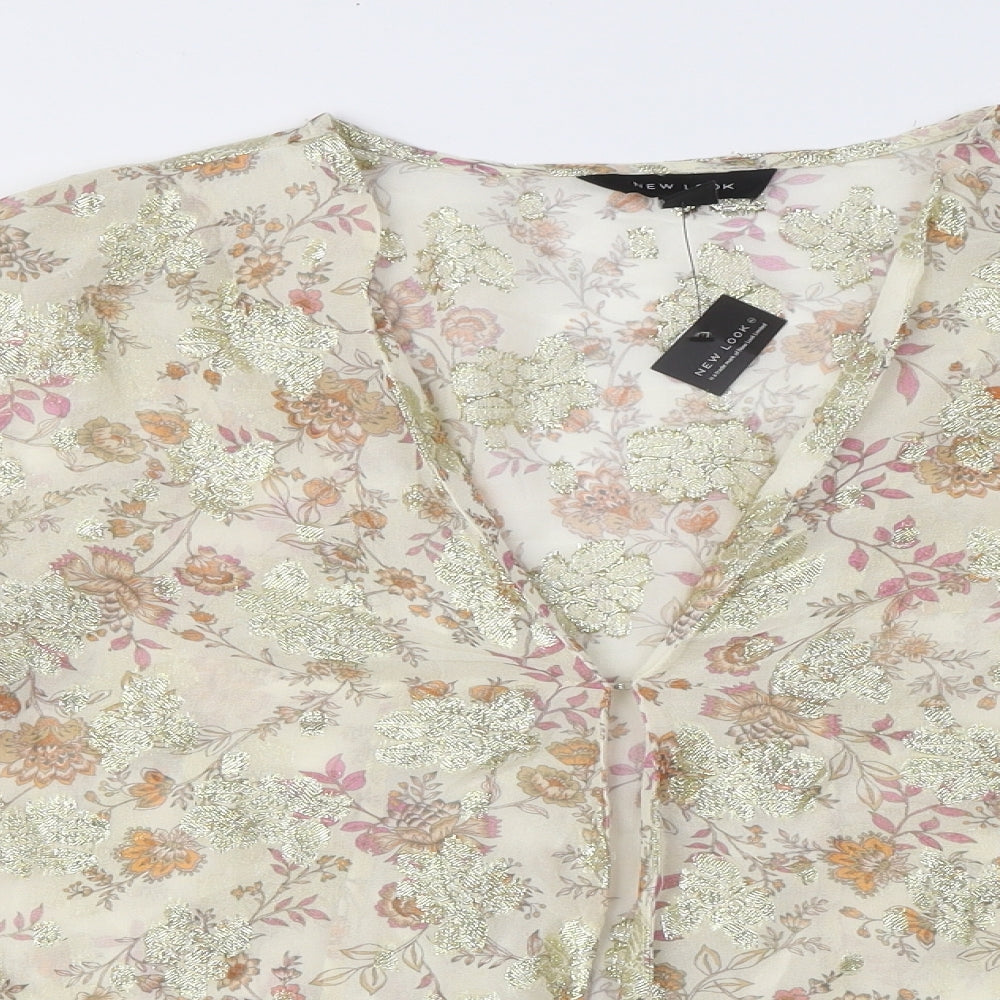 Womens UK Size 12 New Look Beige Cropped Blouse