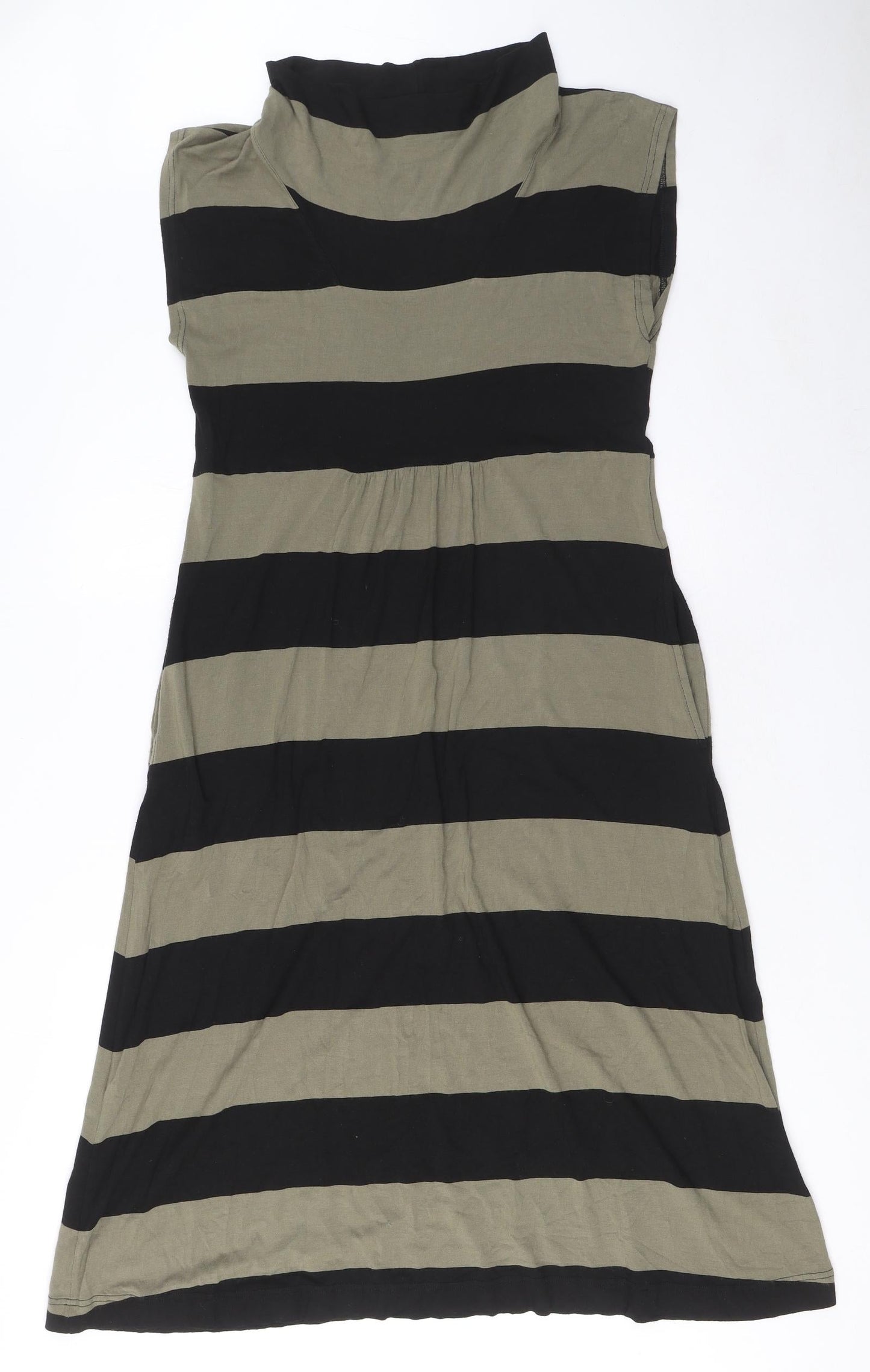 The Masai Womens Green Striped Viscose A-Line Size L Mock Neck Pullover - Pockets