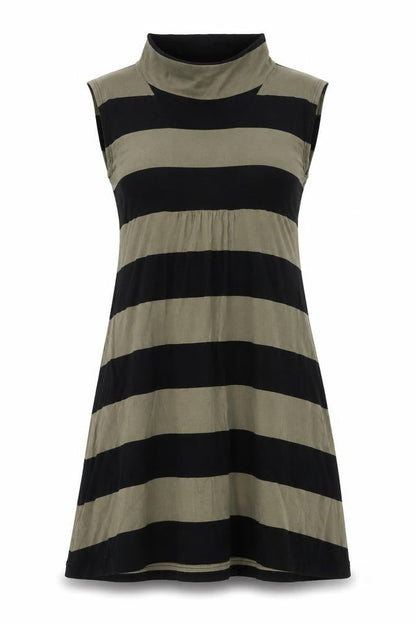 The Masai Womens Green Striped Viscose A-Line Size L Mock Neck Pullover - Pockets