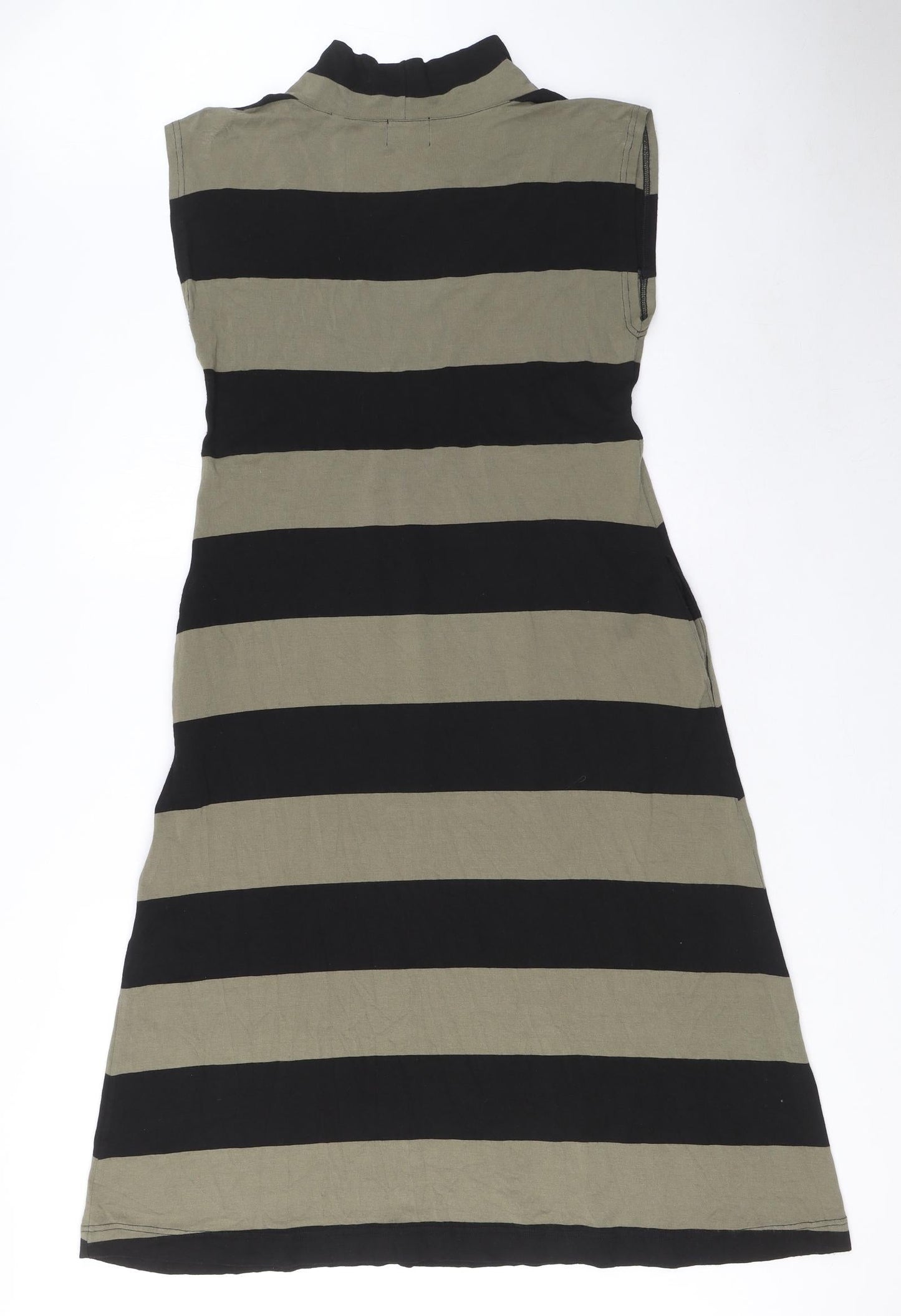 The Masai Womens Green Striped Viscose A-Line Size L Mock Neck Pullover - Pockets
