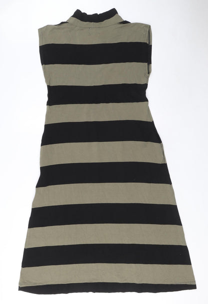 The Masai Womens Green Striped Viscose A-Line Size L Mock Neck Pullover - Pockets