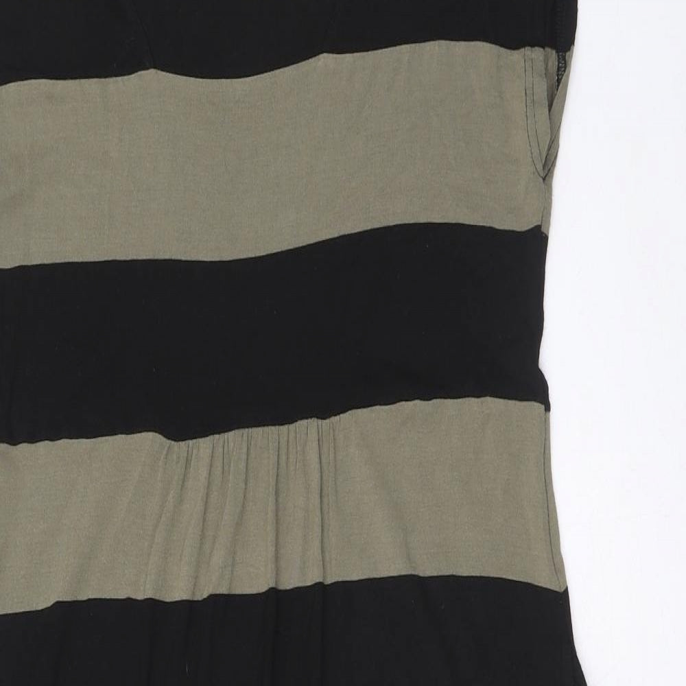 The Masai Womens Green Striped Viscose A-Line Size L Mock Neck Pullover - Pockets