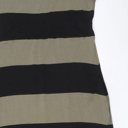 The Masai Womens Green Striped Viscose A-Line Size L Mock Neck Pullover - Pockets