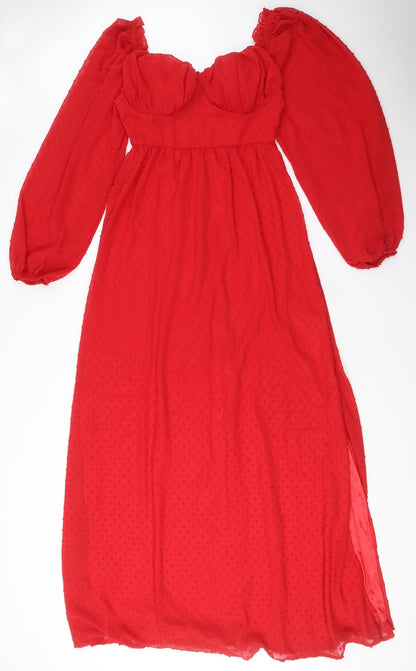 Nasty Gal Womens Red Polyester Maxi Size 6 Sweetheart Zip - Textured, Slit hem