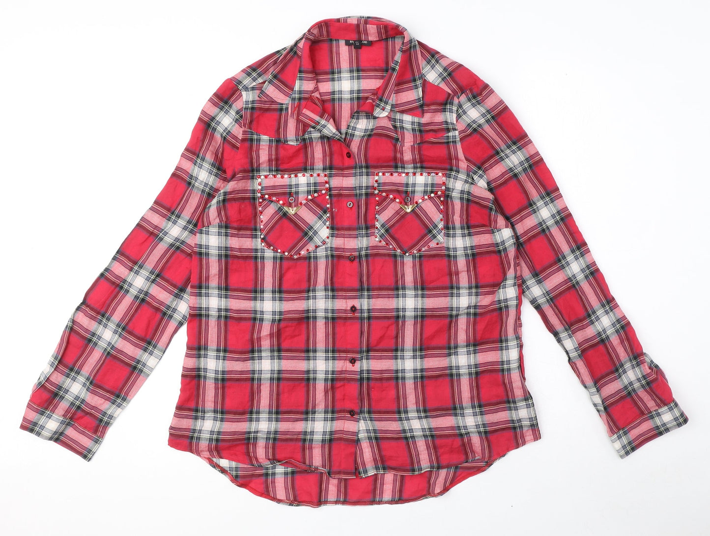Womens UK Size 12 River Island Red Basic Button-Up