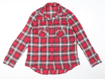 Womens UK Size 12 River Island Red Basic Button-Up