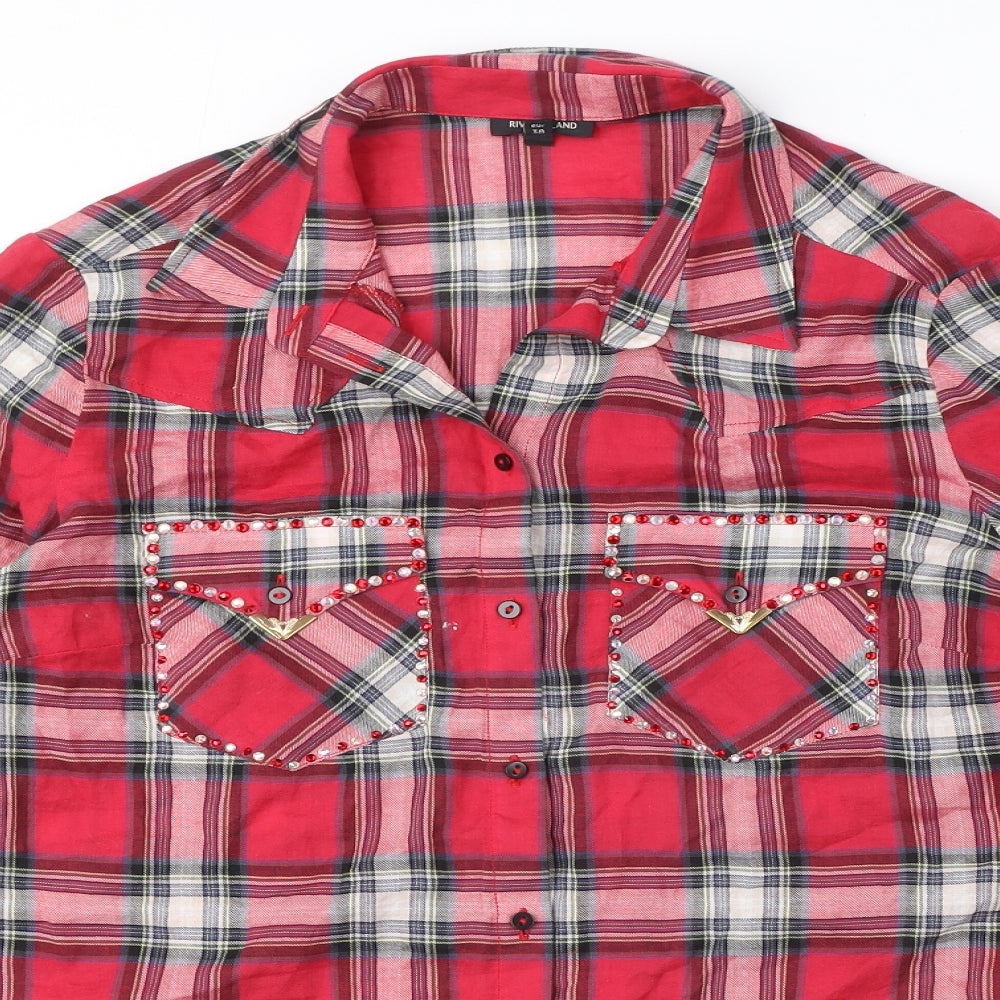Womens UK Size 12 River Island Red Basic Button-Up