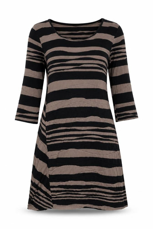 Adini Womens Brown Striped 100% Cotton A-Line Size L Round Neck Pullover