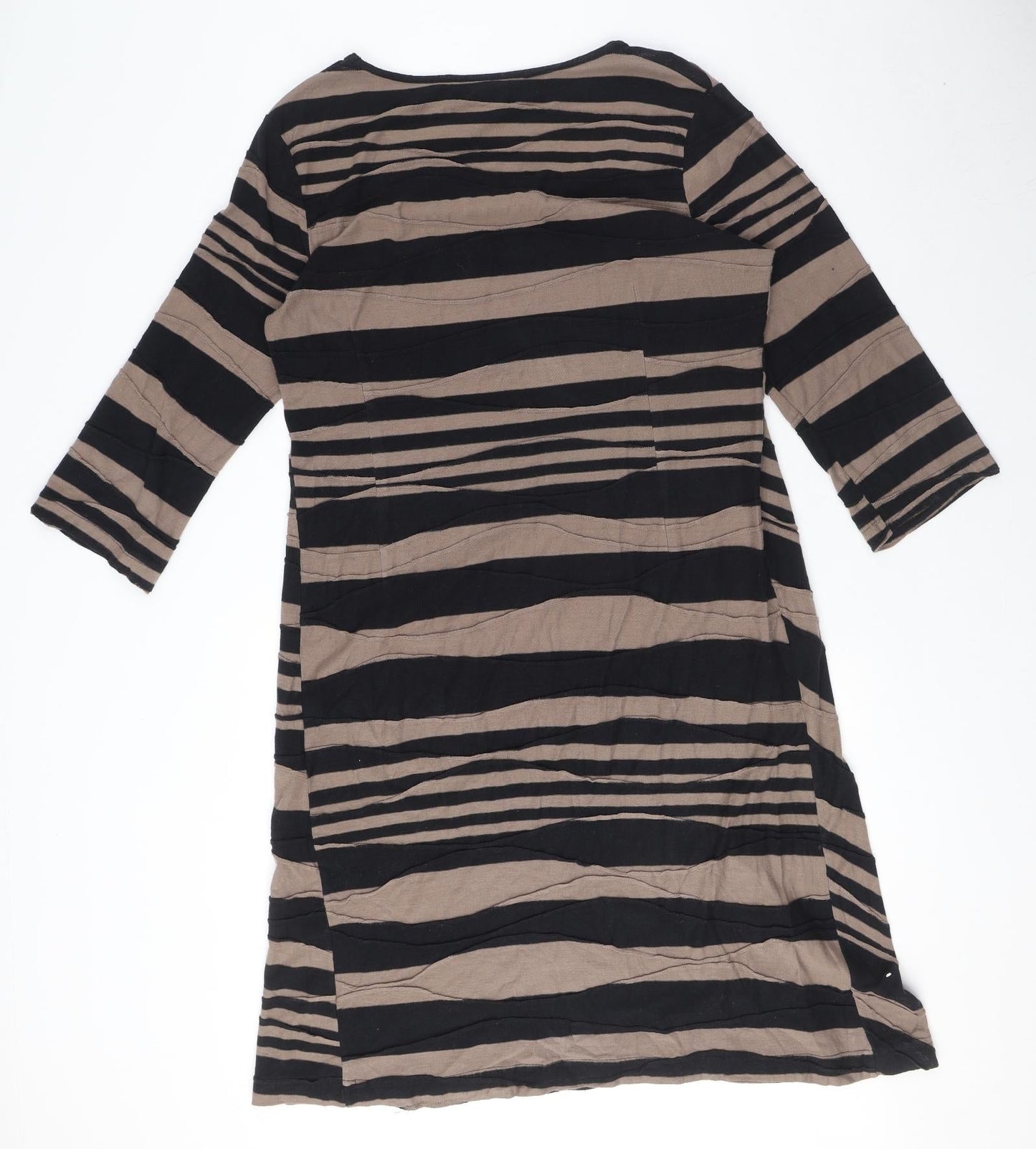 Adini Womens Brown Striped 100% Cotton A-Line Size L Round Neck Pullover