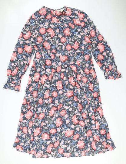 Per Una Womens Multicoloured Floral Viscose A-Line Size 14 Round Neck Zip