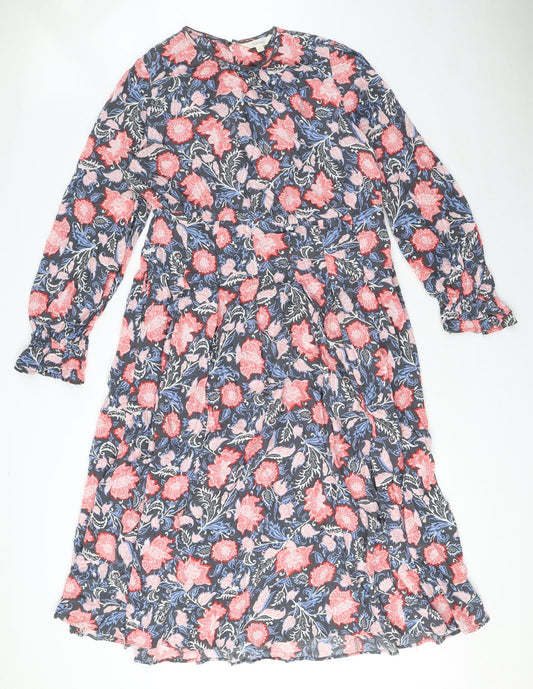 Per Una Womens Multicoloured Floral Viscose A-Line Size 14 Round Neck Zip