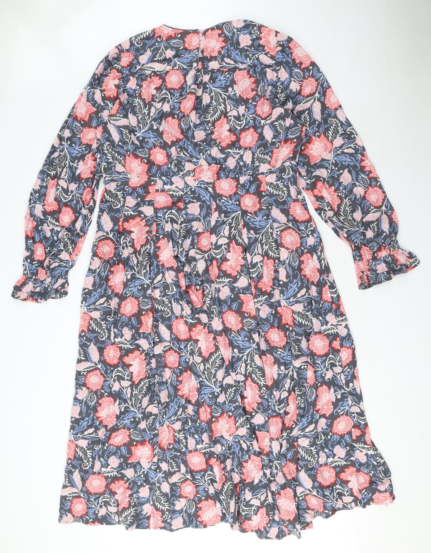 Per Una Womens Multicoloured Floral Viscose A-Line Size 14 Round Neck Zip