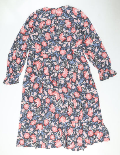 Per Una Womens Multicoloured Floral Viscose A-Line Size 14 Round Neck Zip