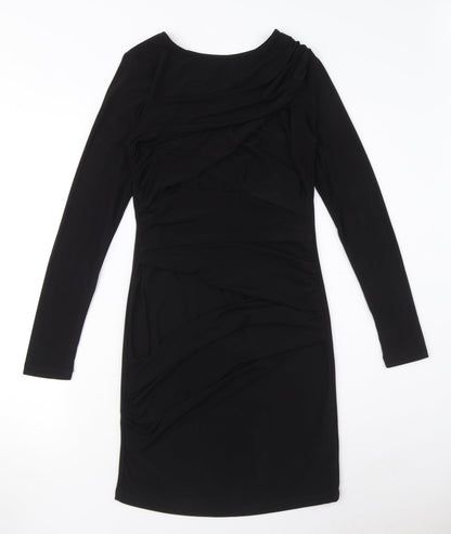 Topshop Womens Black Polyester Bodycon Size 10 Round Neck Pullover - Ruched detail
