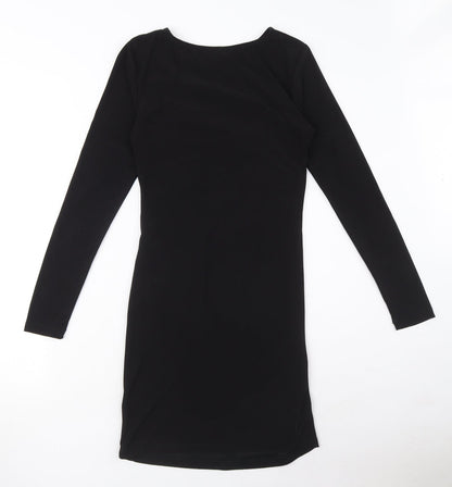 Topshop Womens Black Polyester Bodycon Size 10 Round Neck Pullover - Ruched detail