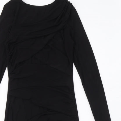 Topshop Womens Black Polyester Bodycon Size 10 Round Neck Pullover - Ruched detail
