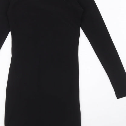 Topshop Womens Black Polyester Bodycon Size 10 Round Neck Pullover - Ruched detail