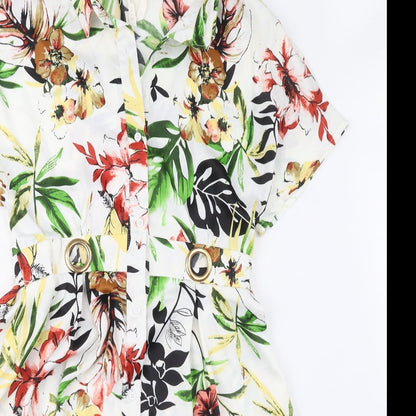 Elli White Womens Multicoloured Floral Polyester Shirt Dress Size S Collared Button - Ring Detail