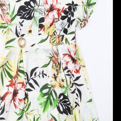Elli White Womens Multicoloured Floral Polyester Shirt Dress Size S Collared Button - Ring Detail
