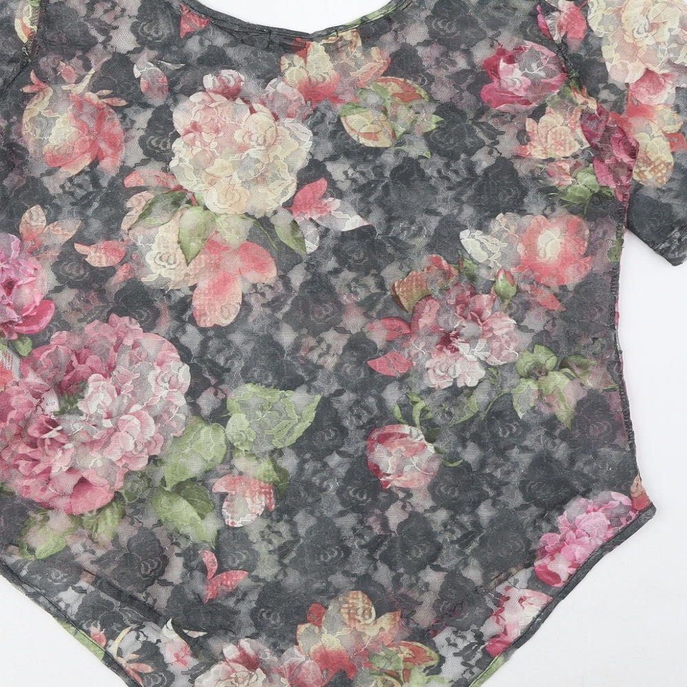 South Womens Grey Floral Polyester Bodysuit One-Piece Size 16 Snap