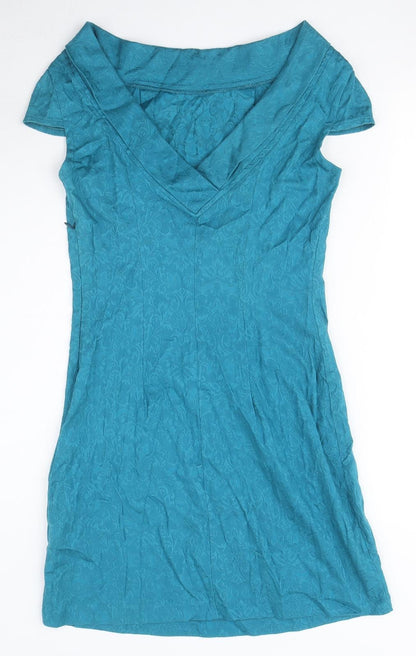 KDK London Womens Blue Floral Polyester A-Line Size 10 Boat Neck Zip