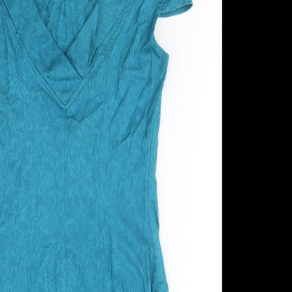 KDK London Womens Blue Floral Polyester A-Line Size 10 Boat Neck Zip
