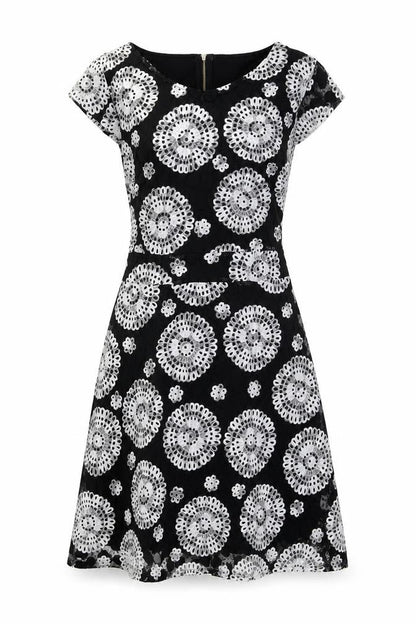 Stella Morgan Womens Black Floral Nylon Fit & Flare Size 14 V-Neck Zip - Tie detail